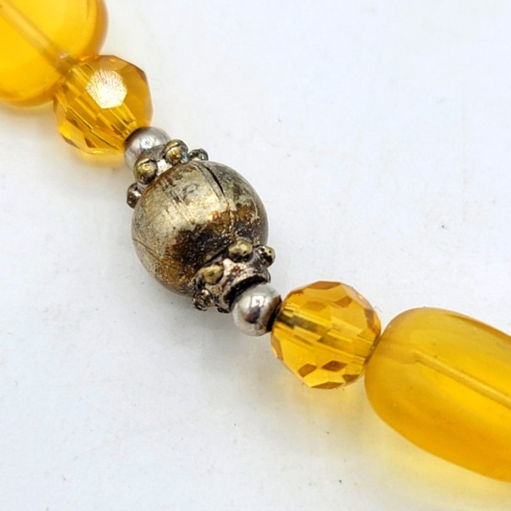 Silver and Amber Colored Faceted Glass Bead 5" Necklace Extender Vintage - Picture 3 of 7